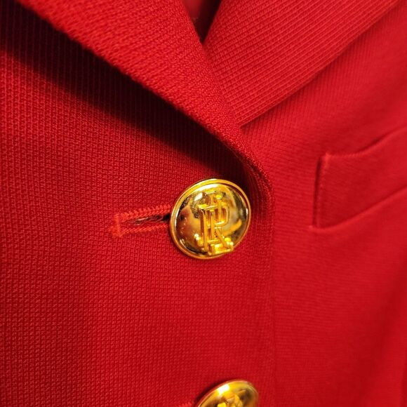 VTG RALPH LAUREN Red Wool Blazer Riding Equestrian Longline 90s Velvet USA Sz 2P - Picture 7 of 11